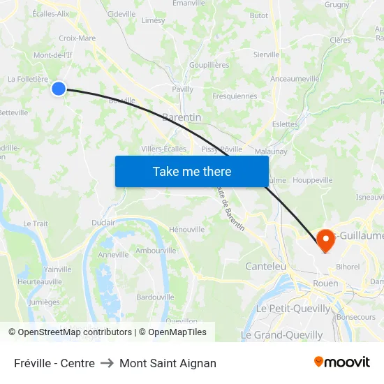 Fréville - Centre to Mont Saint Aignan map