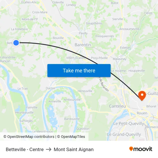 Betteville - Centre to Mont Saint Aignan map