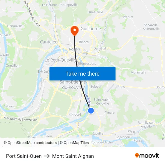 Port Saint-Ouen to Mont Saint Aignan map