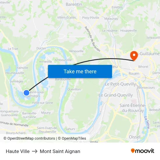Haute Ville to Mont Saint Aignan map