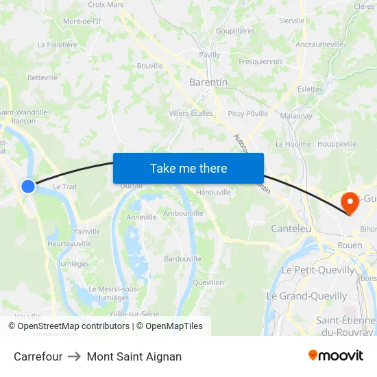 Carrefour to Mont Saint Aignan map