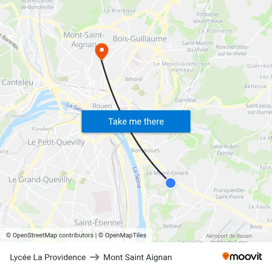 Lycée La Providence to Mont Saint Aignan map