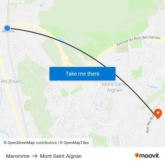 Maromme to Mont Saint Aignan map