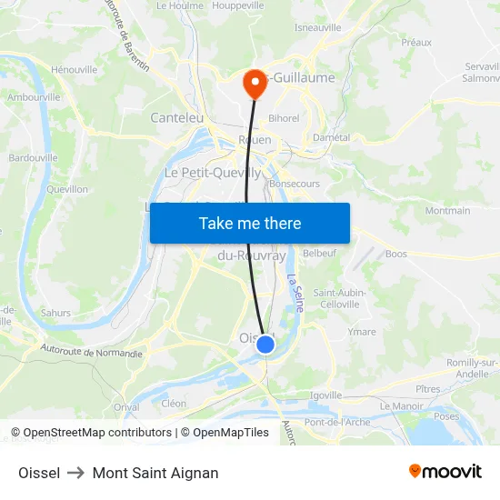 Oissel to Mont Saint Aignan map