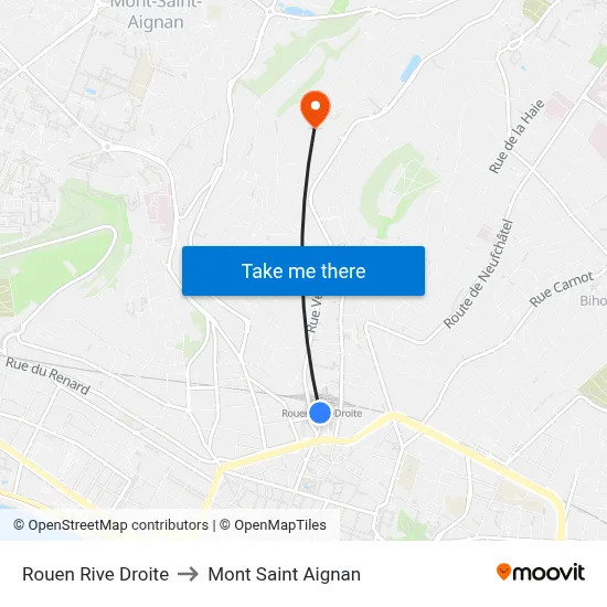 Rouen Rive Droite to Mont Saint Aignan map