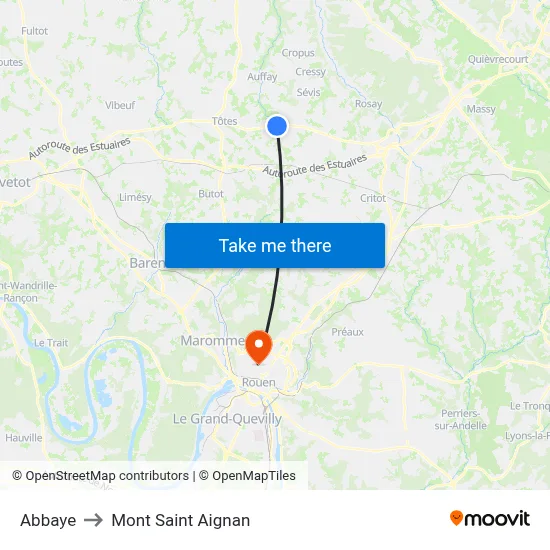 Abbaye to Mont Saint Aignan map