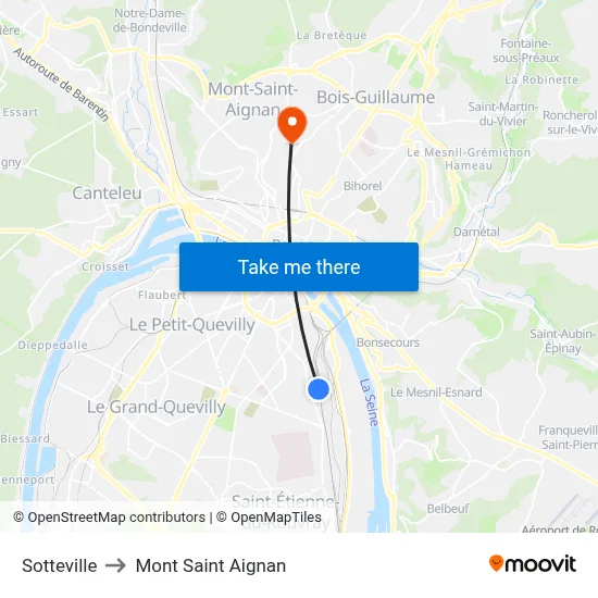 Sotteville to Mont Saint Aignan map