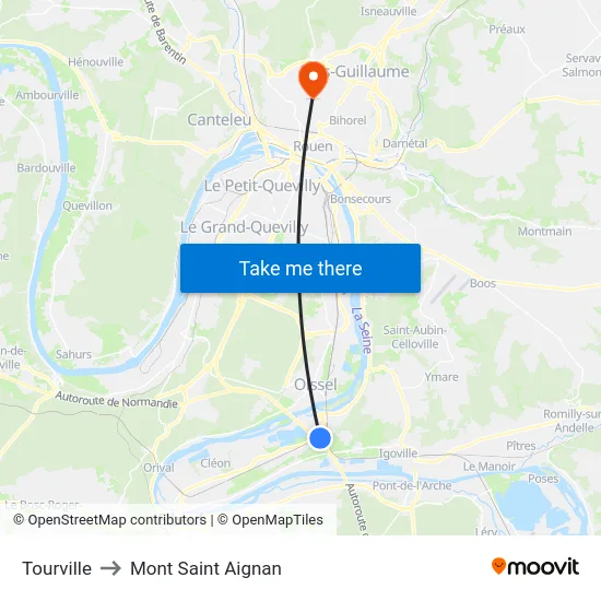 Tourville to Mont Saint Aignan map