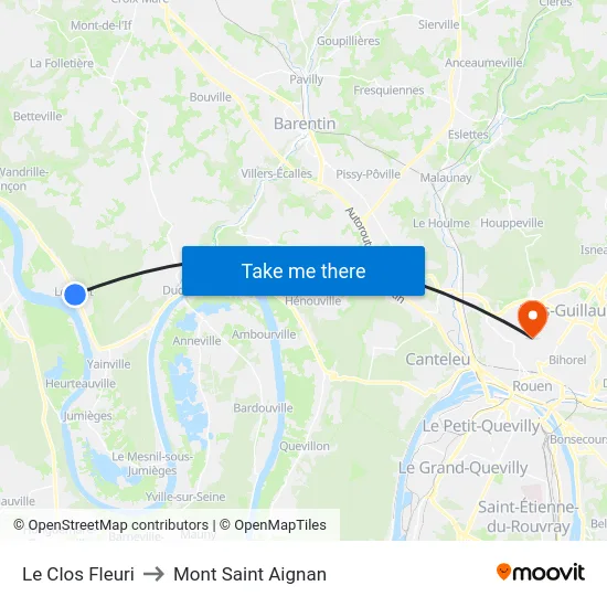 Le Clos Fleuri to Mont Saint Aignan map