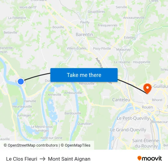 Le Clos Fleuri to Mont Saint Aignan map