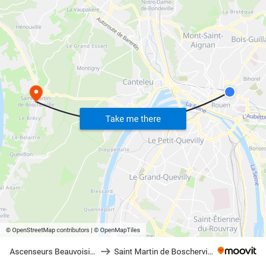 Ascenseurs Beauvoisine to Saint Martin de Boscherville map
