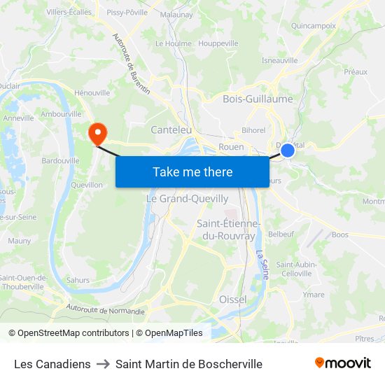 Les Canadiens to Saint Martin de Boscherville map