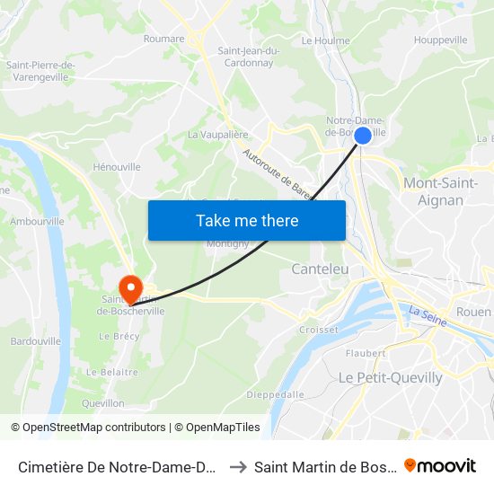 Cimetière De Notre-Dame-De-Bondeville to Saint Martin de Boscherville map