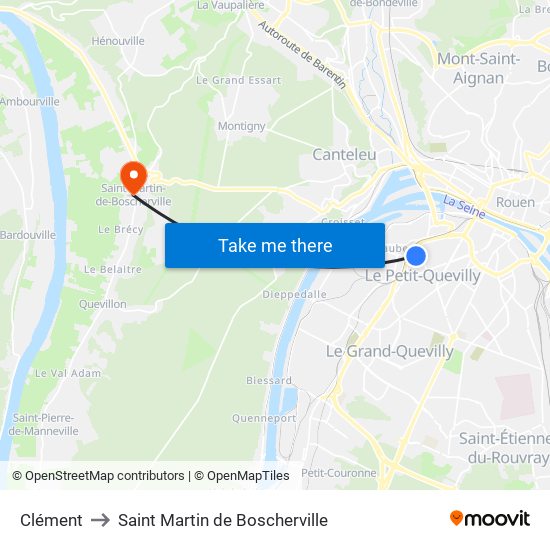 Clément to Saint Martin de Boscherville map