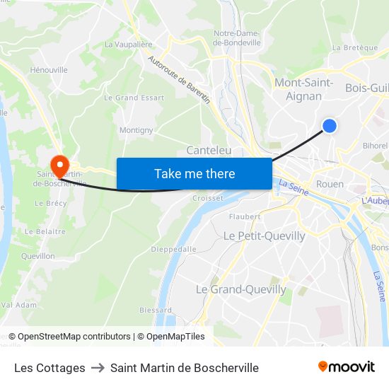 Les Cottages to Saint Martin de Boscherville map