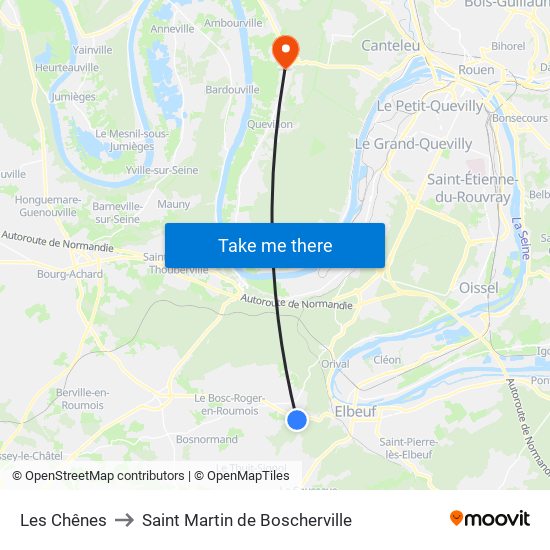 Les Chênes to Saint Martin de Boscherville map