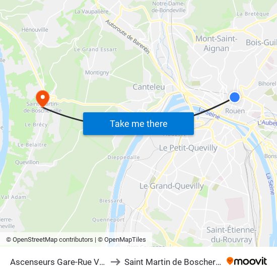 Ascenseurs Gare-Rue Verte to Saint Martin de Boscherville map