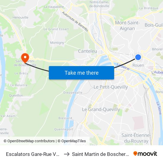 Escalators Gare-Rue Verte to Saint Martin de Boscherville map
