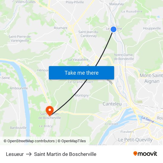 Lesueur to Saint Martin de Boscherville map
