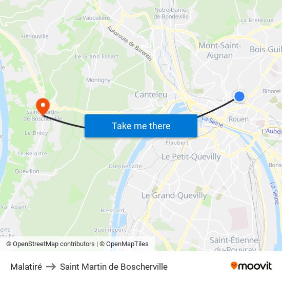 Malatiré to Saint Martin de Boscherville map