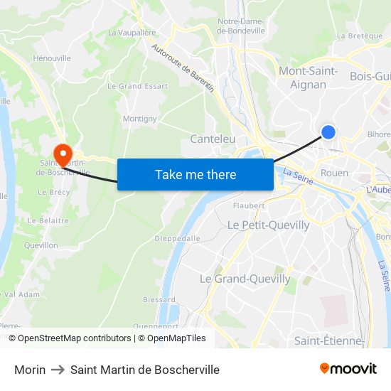 Morin to Saint Martin de Boscherville map