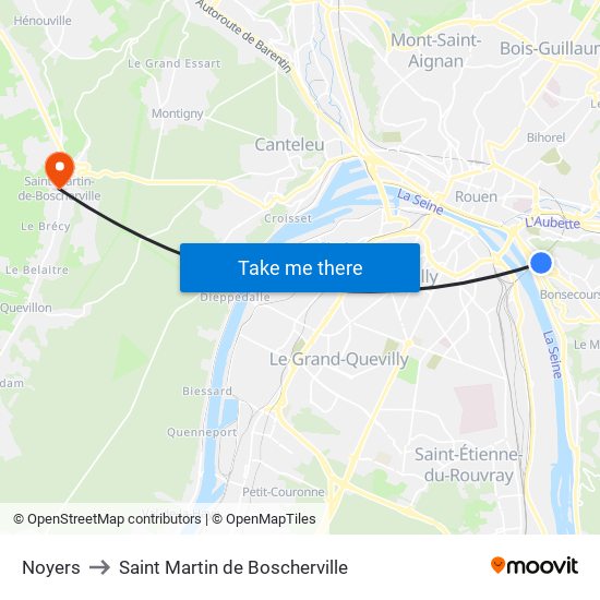 Noyers to Saint Martin de Boscherville map