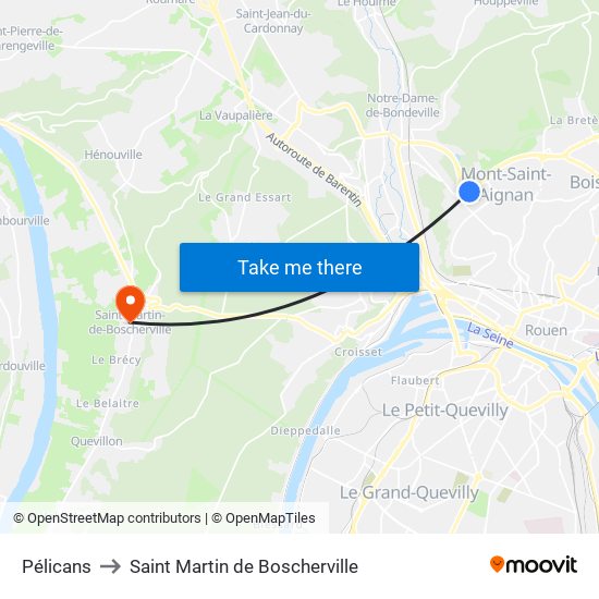 Pélicans to Saint Martin de Boscherville map