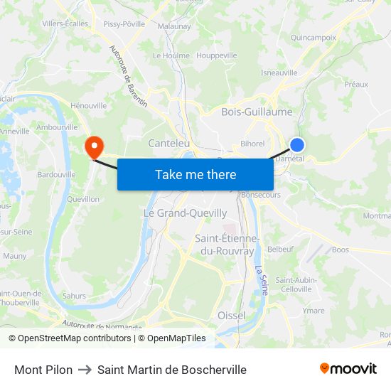 Mont Pilon to Saint Martin de Boscherville map