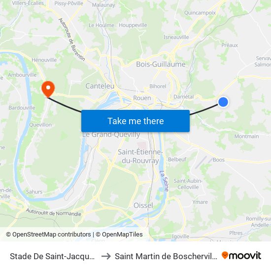 Stade De Saint-Jacques to Saint Martin de Boscherville map