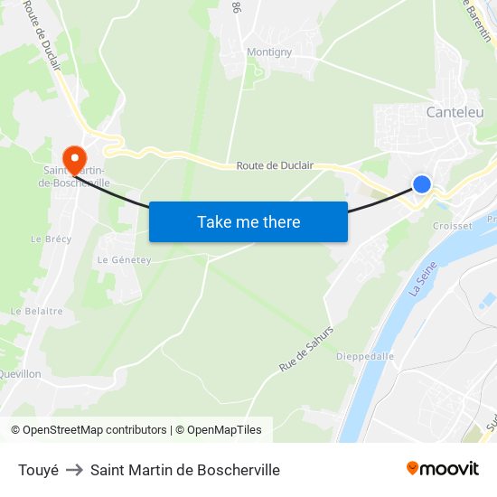 Touyé to Saint Martin de Boscherville map