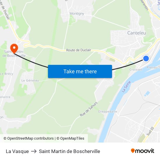 La Vasque to Saint Martin de Boscherville map