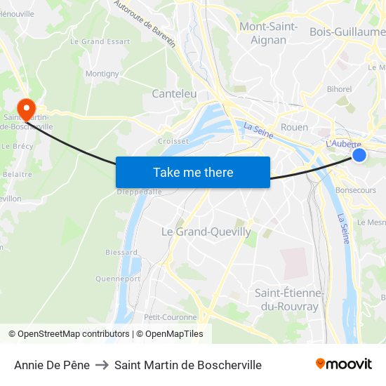 Annie De Pêne to Saint Martin de Boscherville map