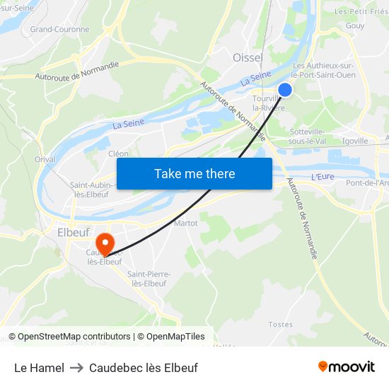 Le Hamel to Caudebec lès Elbeuf map