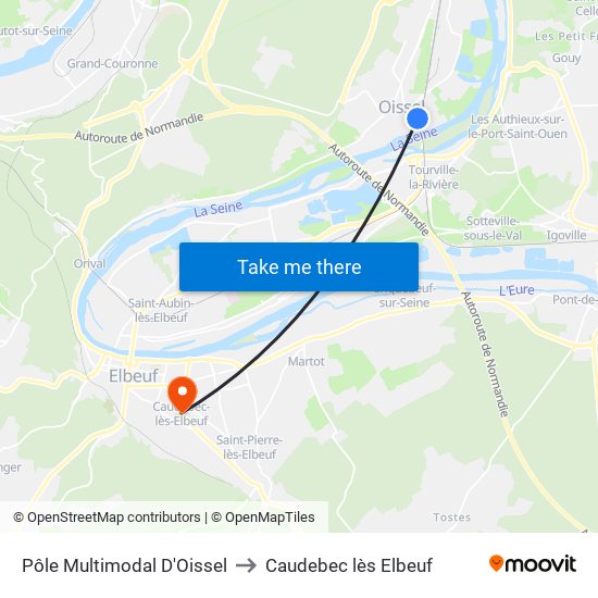 Pôle Multimodal D'Oissel to Caudebec lès Elbeuf map