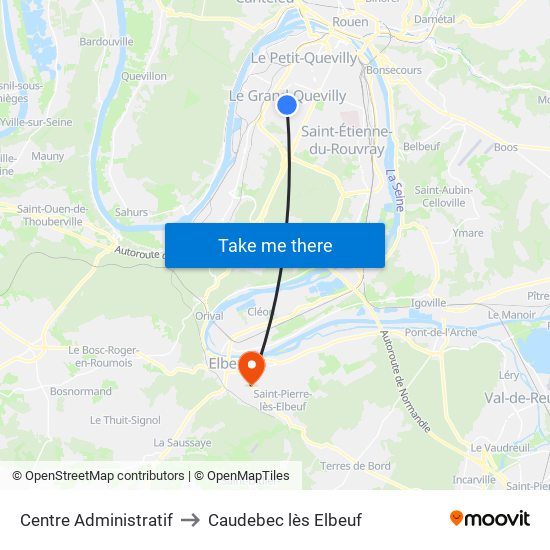 Centre Administratif to Caudebec lès Elbeuf map
