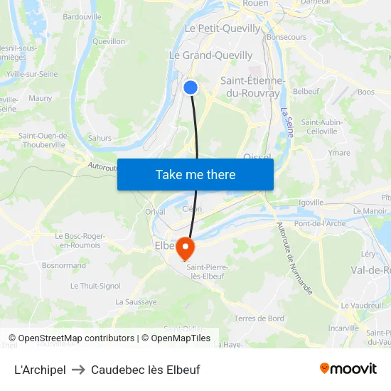 L'Archipel to Caudebec lès Elbeuf map