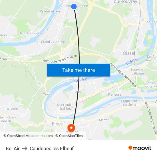 Bel Air to Caudebec lès Elbeuf map