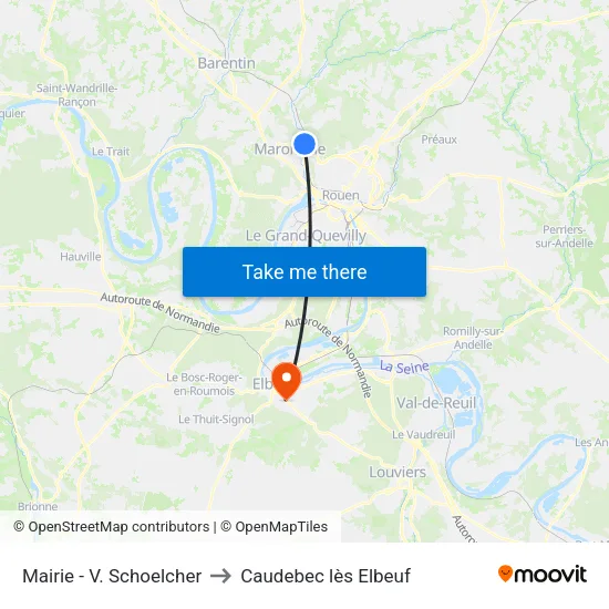 Mairie - V. Schoelcher to Caudebec lès Elbeuf map