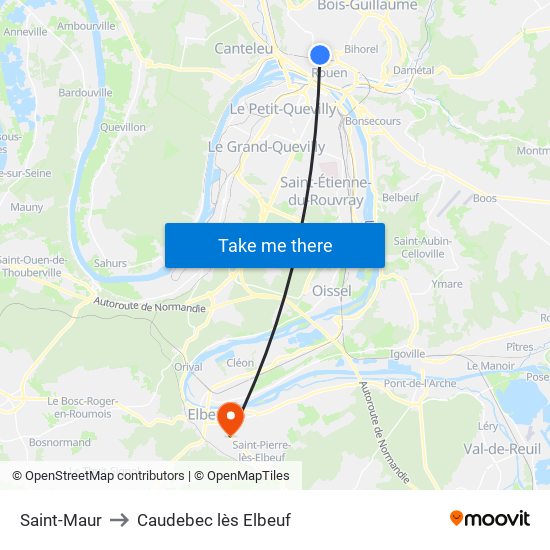 Saint-Maur to Caudebec lès Elbeuf map