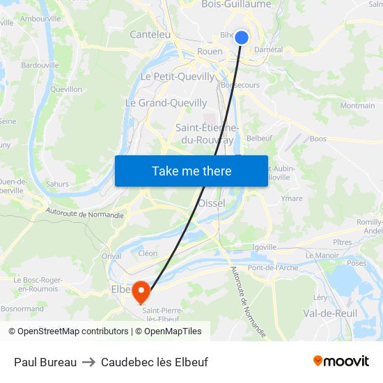 Paul Bureau to Caudebec lès Elbeuf map