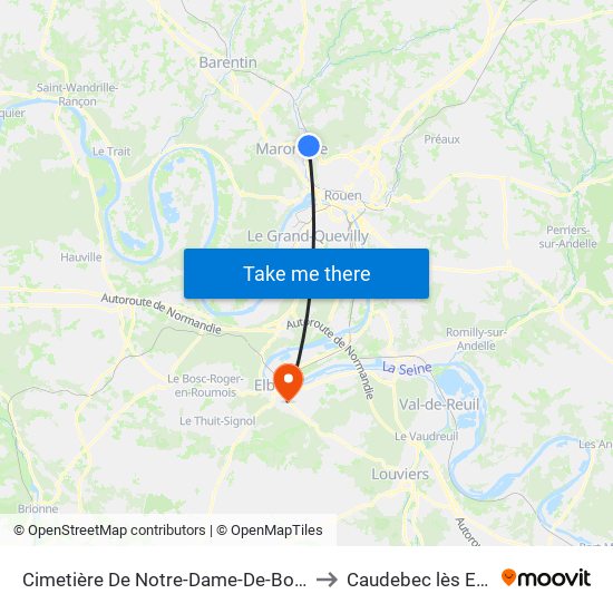 Cimetière De Notre-Dame-De-Bondeville to Caudebec lès Elbeuf map