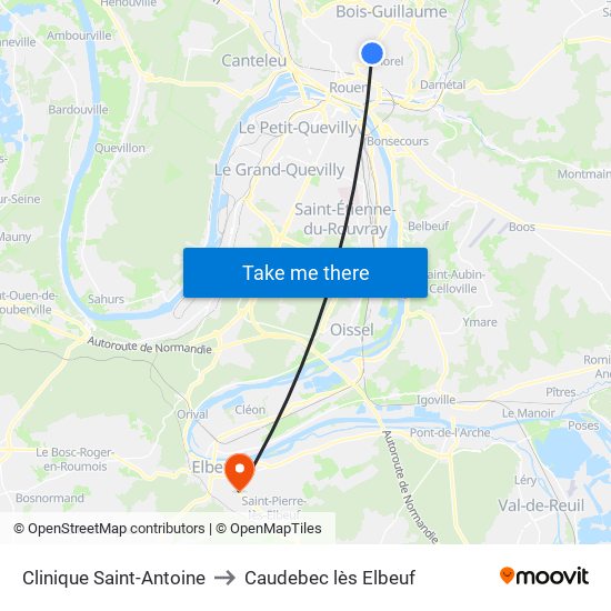 Clinique Saint-Antoine to Caudebec lès Elbeuf map