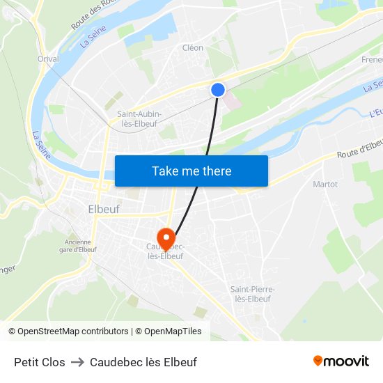 Petit Clos to Caudebec lès Elbeuf map