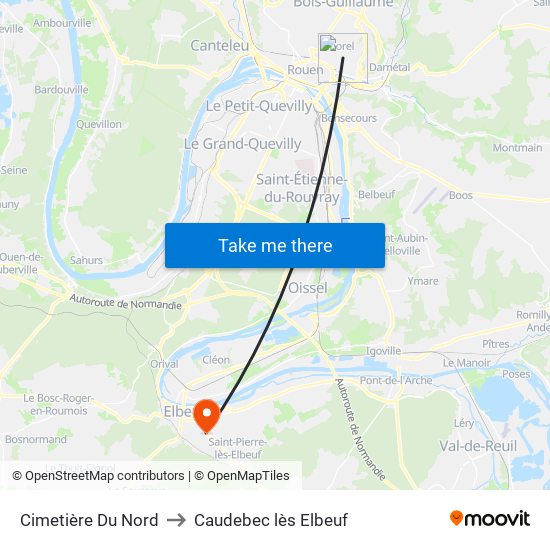 Cimetière Du Nord to Caudebec lès Elbeuf map