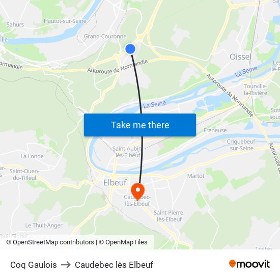 Coq Gaulois to Caudebec lès Elbeuf map