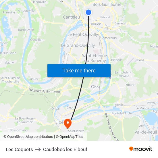 Les Coquets to Caudebec lès Elbeuf map