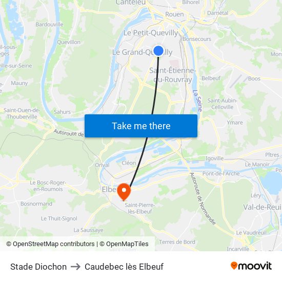 Stade Diochon to Caudebec lès Elbeuf map