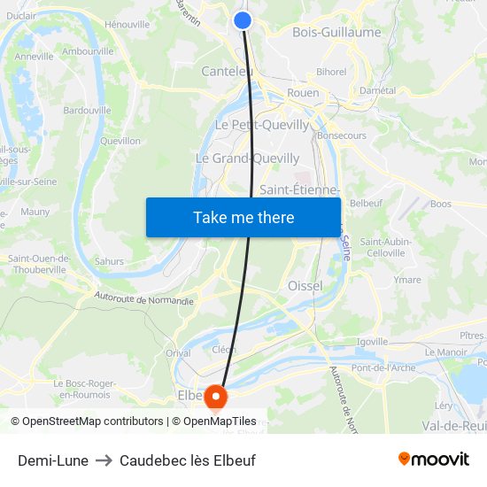 Demi-Lune to Caudebec lès Elbeuf map