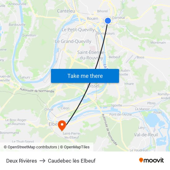 Deux Rivières to Caudebec lès Elbeuf map