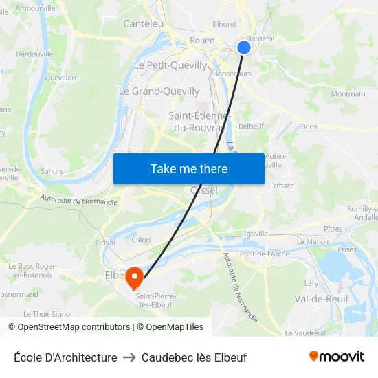 École D'Architecture to Caudebec lès Elbeuf map